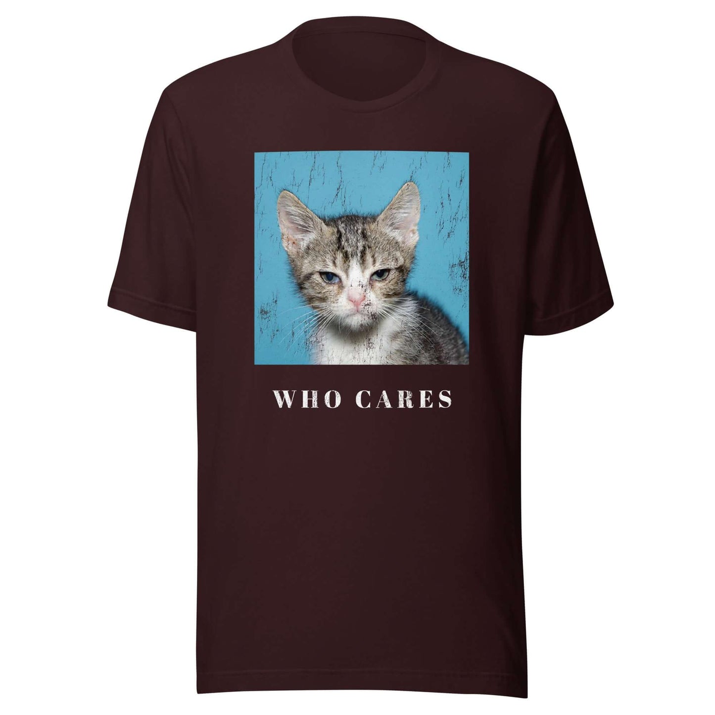 Who Cares Cat Unisex t-shirt Oxblood Black