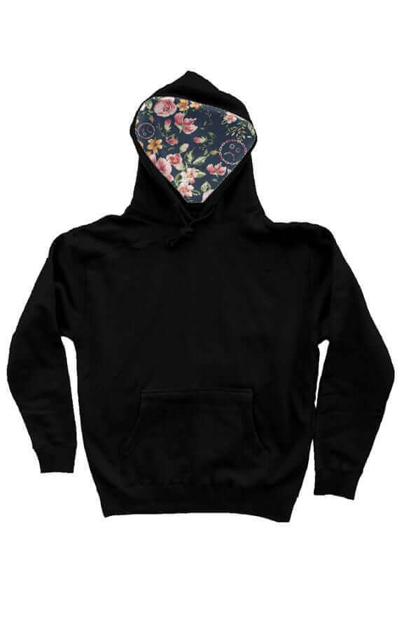 Sad Face Chain Floral Hood Pullover Hoodie black