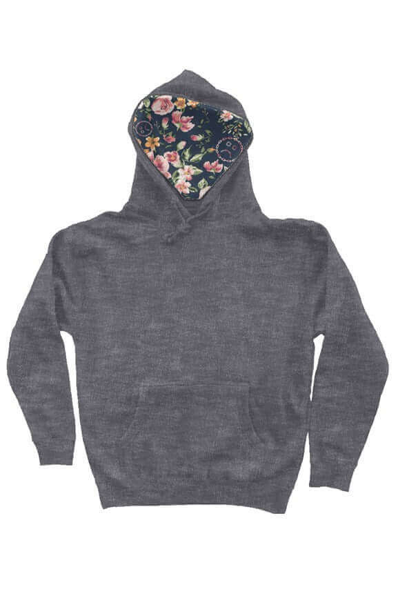 Sad Face Chain Floral Hood Pullover Hoodie heather charcoal