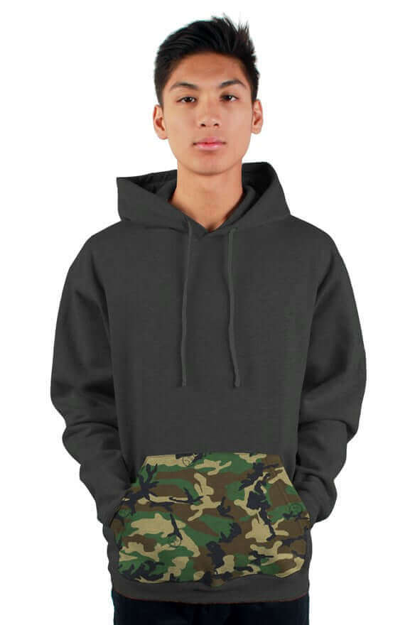 Sad Face Chain Camo Pocket Pullover Hoodie Charcoal