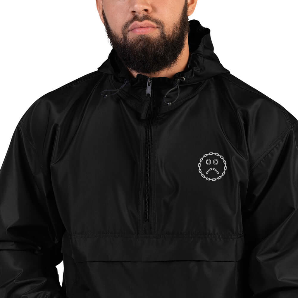 Sad Face Chain Champion Packable Jacket Black