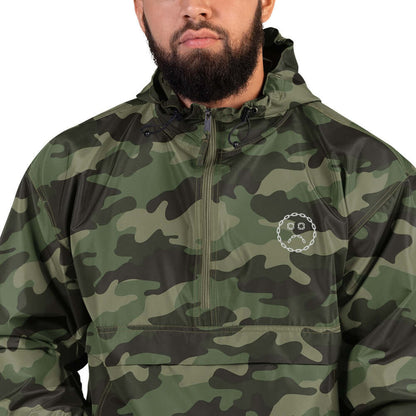 Sad Face Chain Champion Packable Jacket Olive Green Camo
