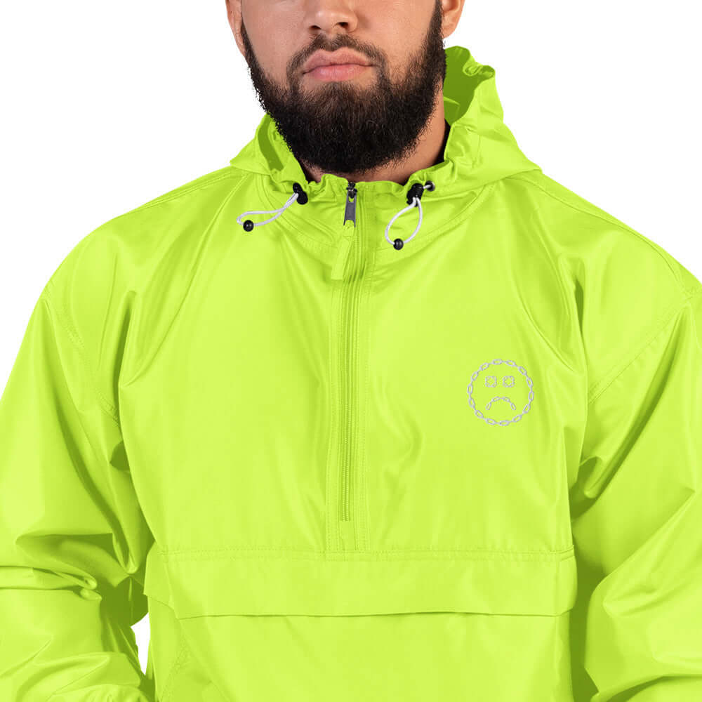 Sad Face Chain Champion Packable Jacket Safety Green