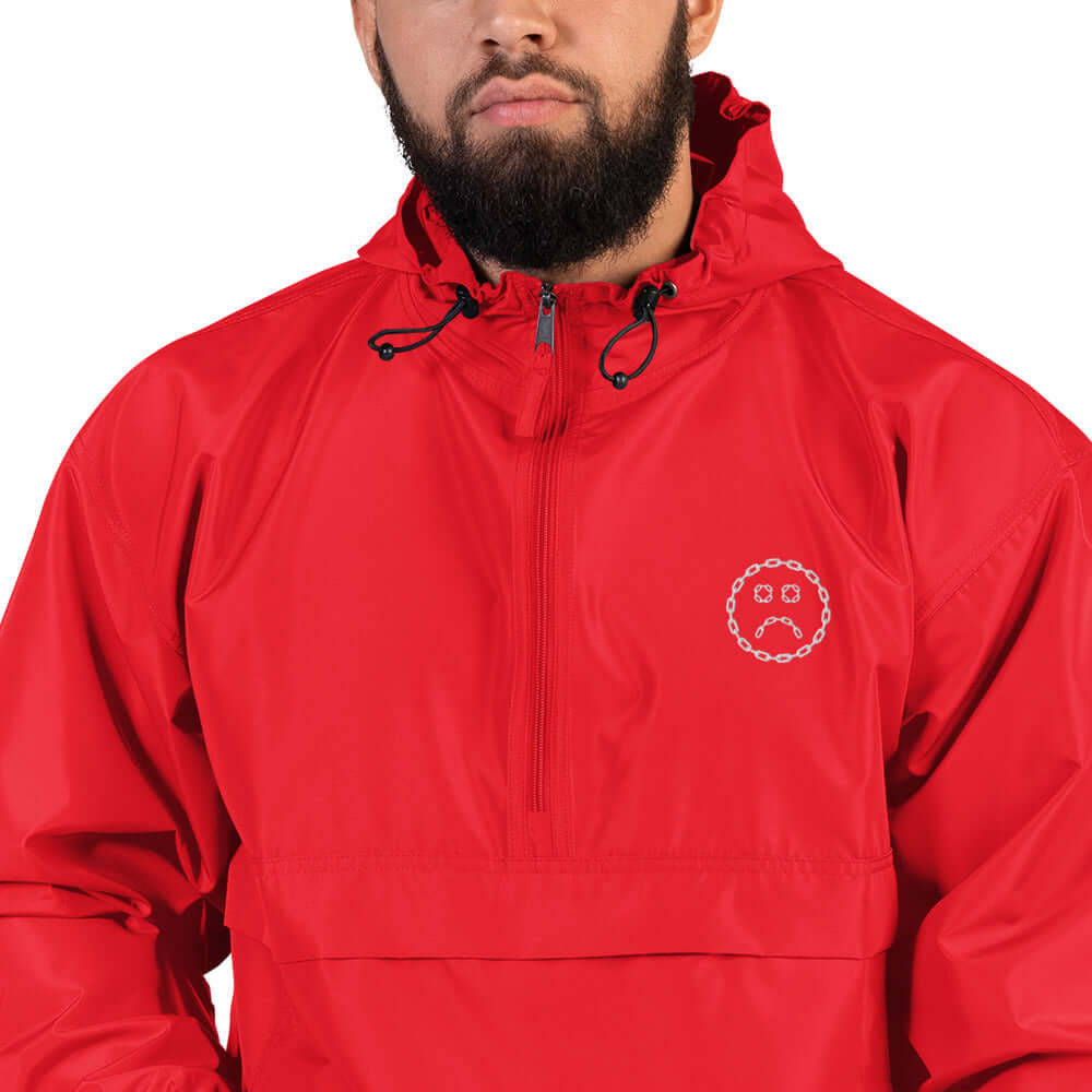 Sad Face Chain Champion Packable Jacket Scarlet
