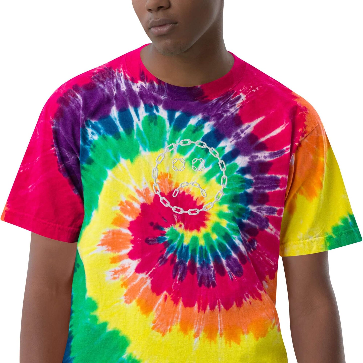 Sad Chain Face Oversized tie-dye t-shirt Classic rainbow