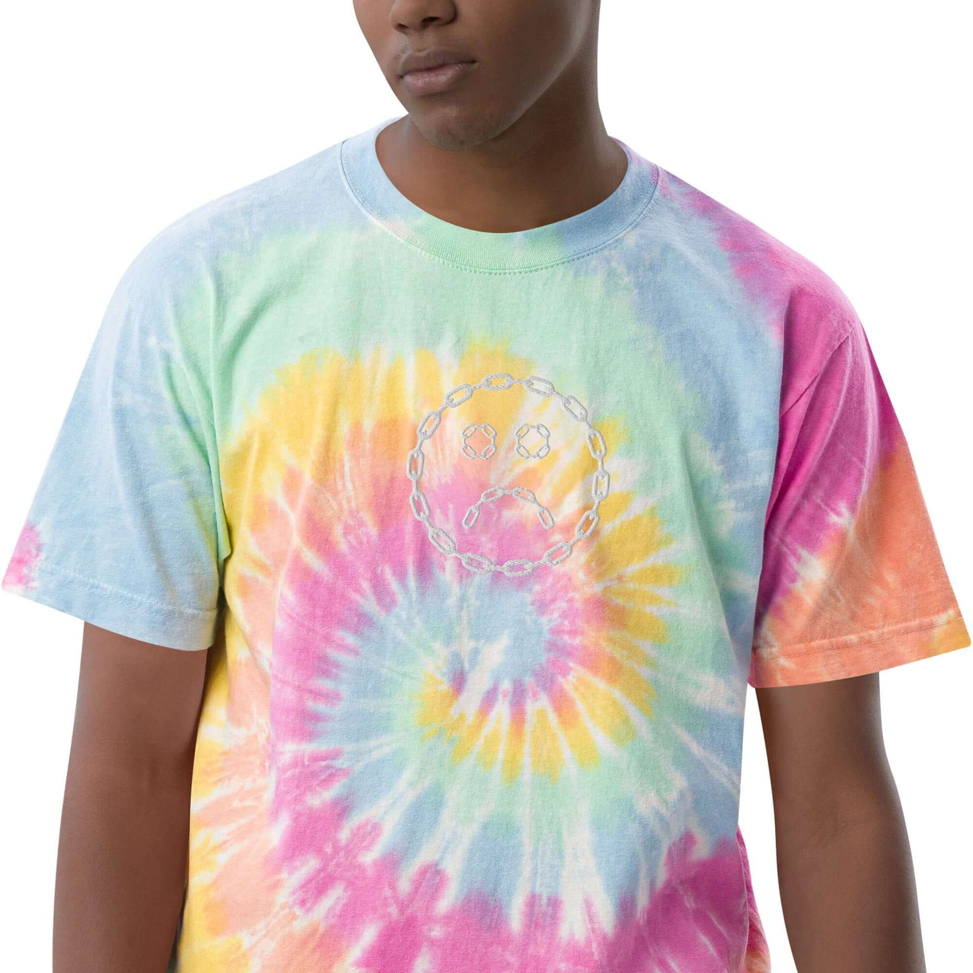 Sad Chain Face Oversized tie-dye t-shirt Sherbet rainbow