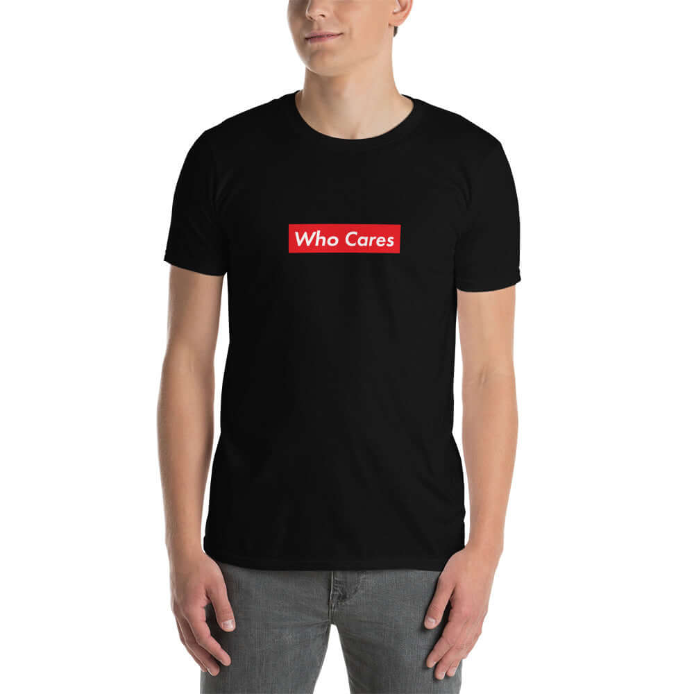 Who Cares Red Box Unisex T-Shirt Black
