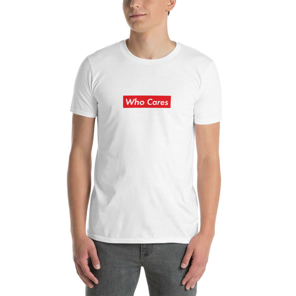 Who Cares Red Box Unisex T-Shirt White