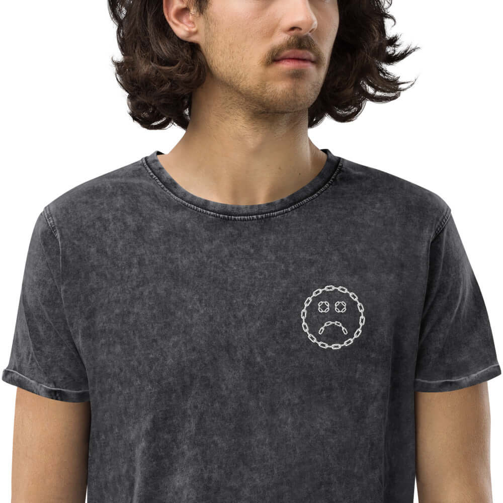 Sad Chain Face Denim T-Shirt Black