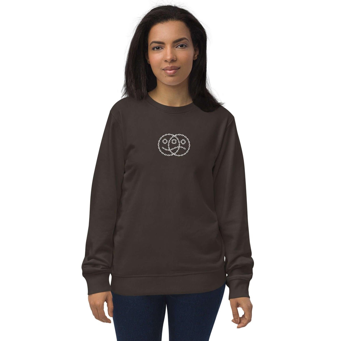 Happy Sad Chain Face Unisex organic sweatshirt Deep Charcoal Grey